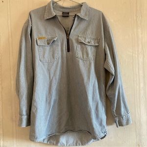 Prsn Blu Pullover Shirt Jacket Made in USA Railroad Stripes Workwear Utility